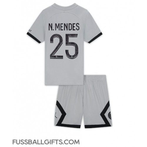 Paris Saint-Germain Nuno Mendes #25 Fußballbekleidung Auswärtstrikot Kinder 2022-23 Kurzarm (+ kurze hosen)